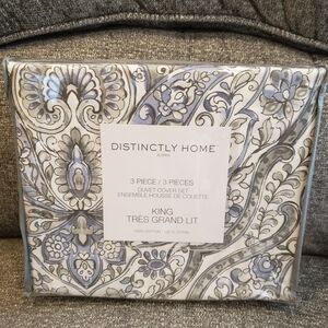 Distinctly Home ALMIRA Blue Gray Paisley King 100% Cotton 3pcDuvet Cover Set NIB